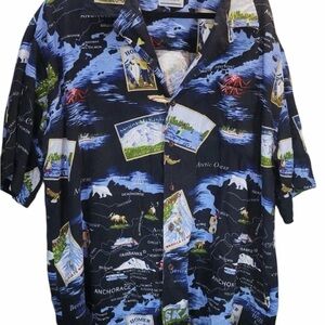 David Carey Originals Alaska Map Print Button Down Shirt 3XL Short Sleeve